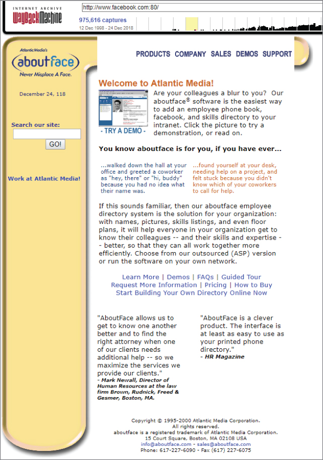 Illustration of an Internet archive site called the Wayback Machine depicting how the original Facebook.com was like 20 years ago.