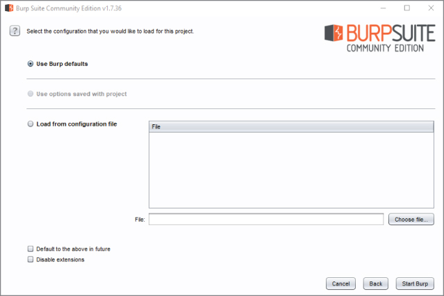 Screenshot for creating a new project in the Burp Suite Community Edition.