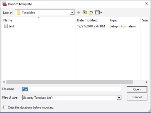 Screenshot of the Import Template dialog box for opening the template created in Lab 12.3 with modifications.