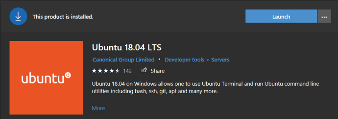 Screenshot displaying Ubuntu 18.04 that has been successfully installed on Windows.