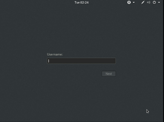 Screenshot displaying the login screen for logging into Kali Linux by entering the username in the box provided.