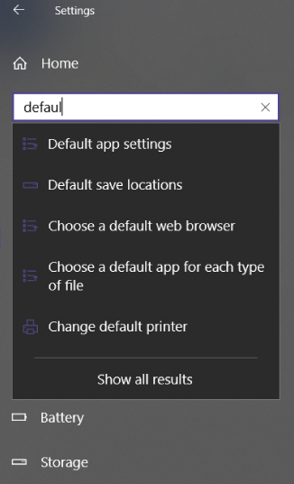 Screenshot of the Settings page displaying various options for customizing application settings, such as which mail client or default browser.