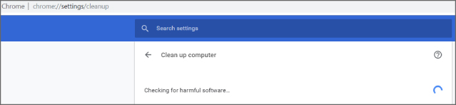 Screenshot of the Chrome settings page for cleaning up the computer by removing unwanted software programs.