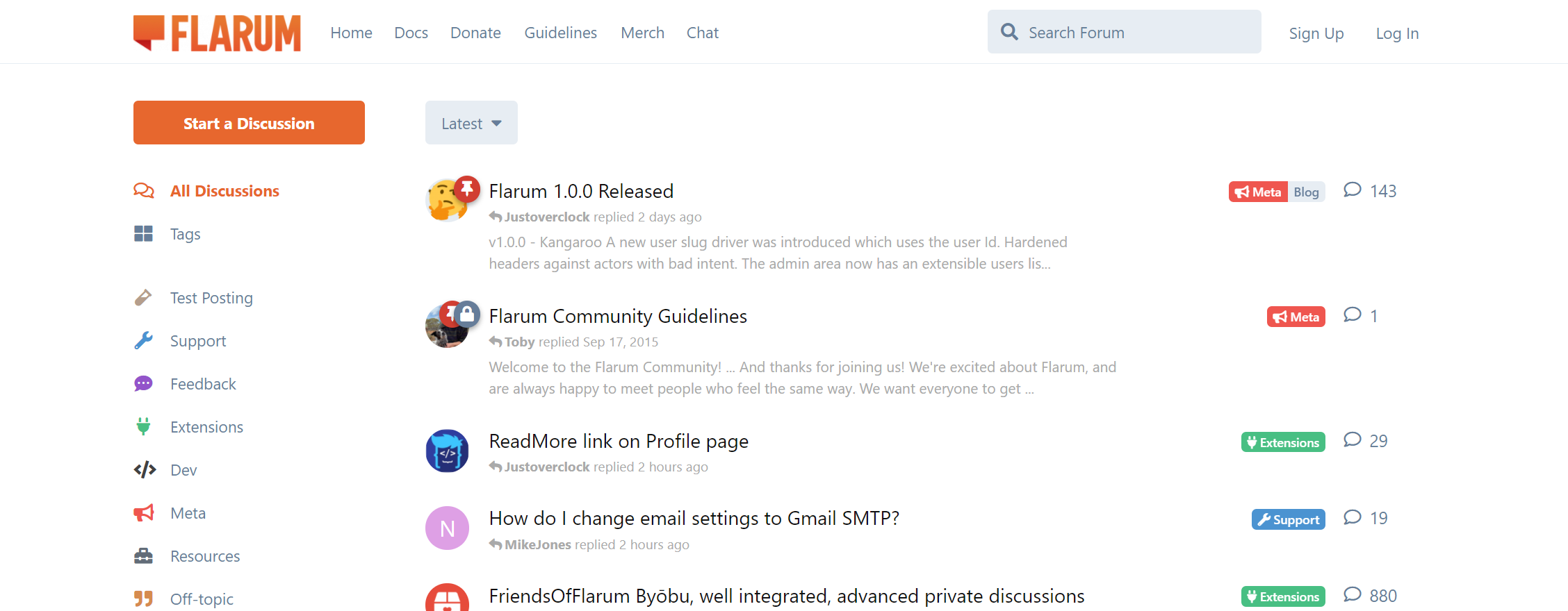 Flarum Home Screenshot