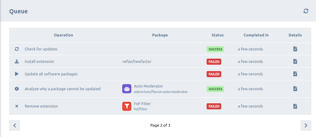 Extension Manager Queue Table Preview