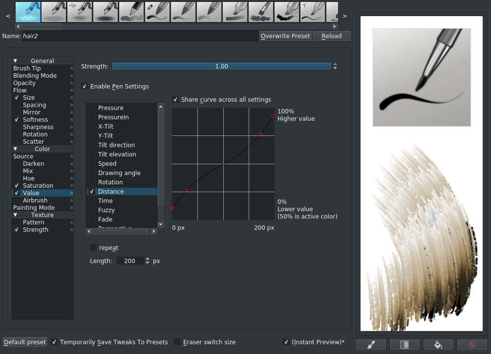 Brush setting dialog for fur.