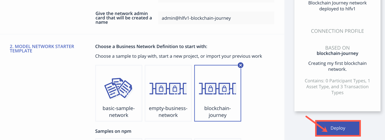 单击 Deploy a new business network。