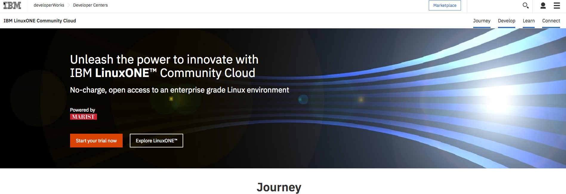 LinuxONE Community Cloud 页面