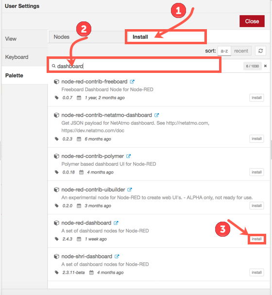 安装 node-red-dashboard 节点。