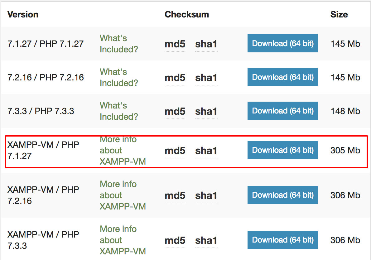 XAMPP-VM 下载路径： https://www.apachefriends.org/download.html