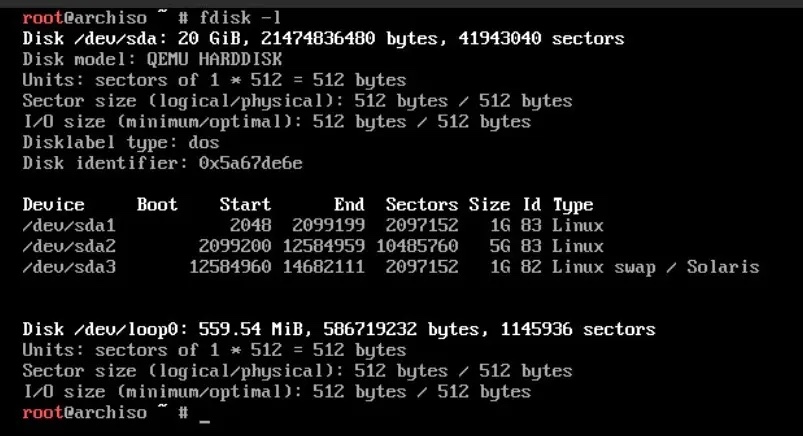 fdisk 中的最终分区列表