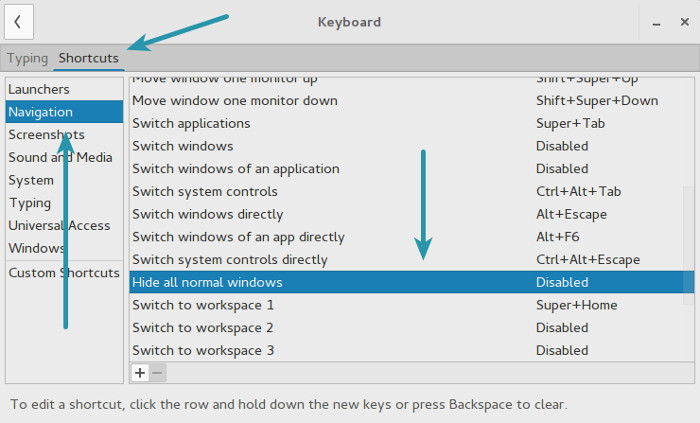 Shortcut keys in GNOME 3