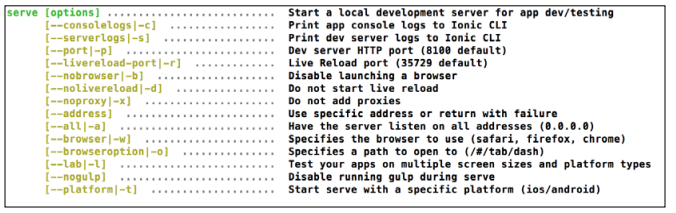 options for ionic serve