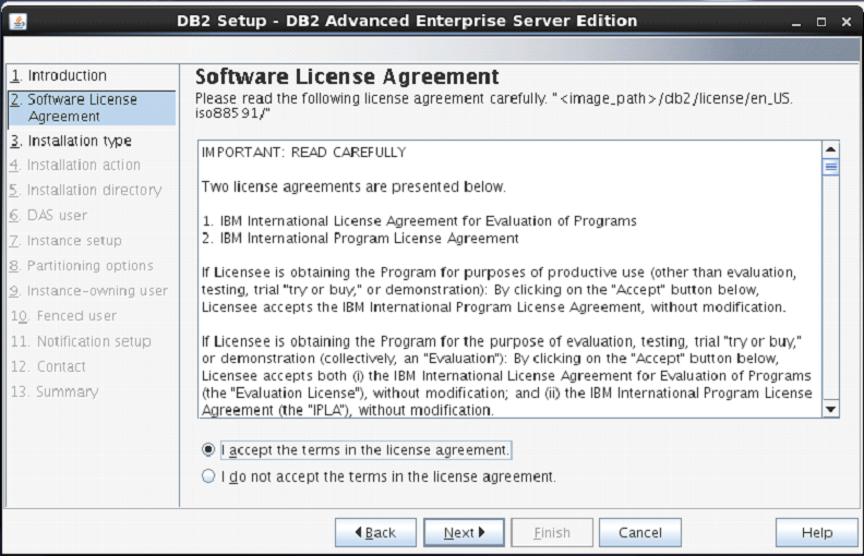 DB2 setup wizard