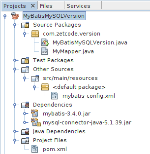 MyBatisMySQLVersion project structure