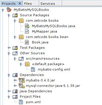 MyBatisMySQLBooks project structure