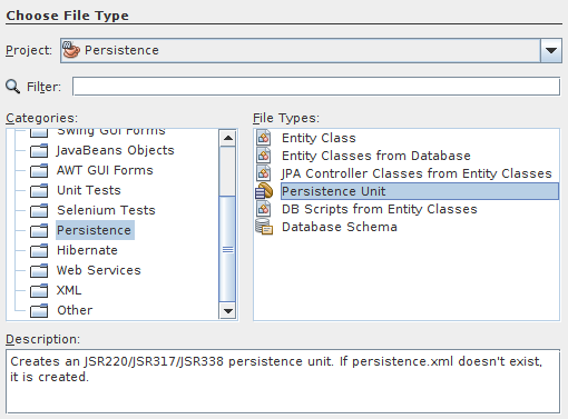 Creating persistence.xml file