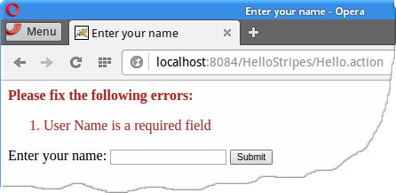 Validation error message