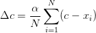 \Delta c = \frac{\alpha}{N} \sum_{i=1}^N(c-x_i)