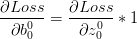 \frac{\partial Loss}{\partial b^0_0}=\frac{\partial Loss}{\partial z^0_0}*1