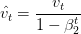 \hat{v_t}=\frac{v_t}{1 - \beta_2^t}